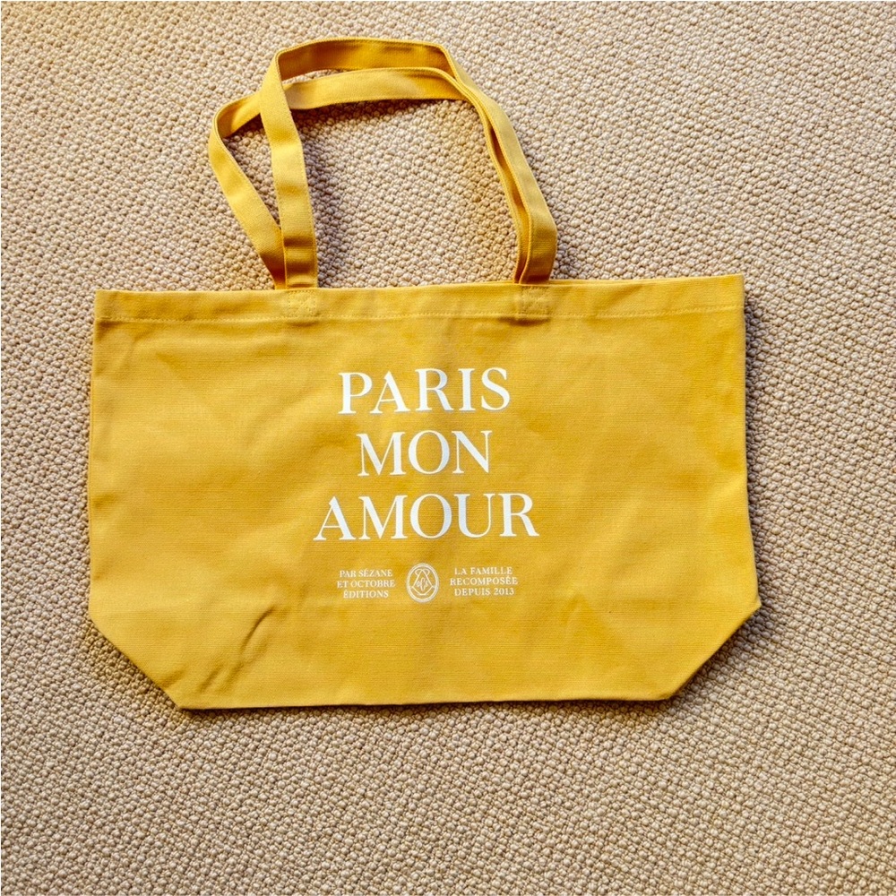 Sézane Paris Mon Amour Yellow Canvas Tote Bag